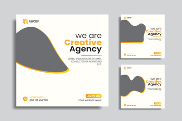 Set of editable social media square banner. digital marketing agency social media post template. social media and web ads design for business.