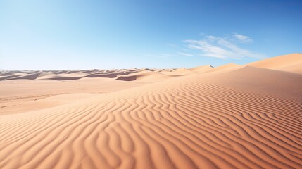 Fototapeta na wymiar Rolling sand dunes under a scorching sun, showcasing the waves of sand