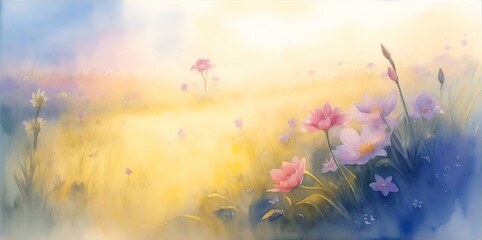 Obraz na płótnie Canvas Beautiful closeup flowers. Watercolor. AI generated illustration