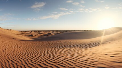 Rolling sand dunes under a scorching sun, showcasing the waves of sand