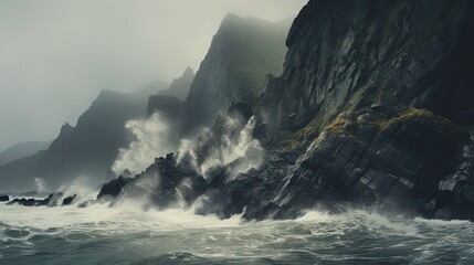 Rugged cliff edges battered by crashing waves, showcasing the force of nature