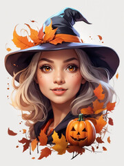 Beautiful woman in halloween costume on white background