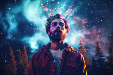 Naklejka premium Man and universe. Man art portret