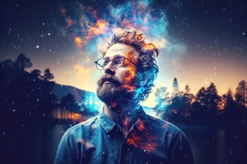 Man and universe. Man art portret