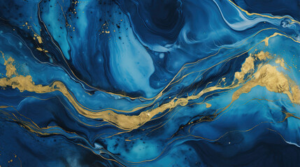 Abstract blue marble background with golden veins pain - obrazy, fototapety, plakaty