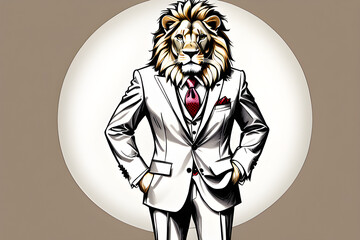 Draw a standing lion wearing a fancy suit.
Generative AI