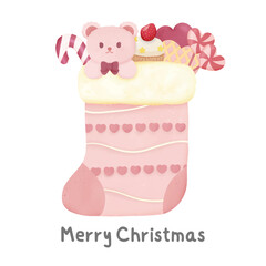 Christmas stockings watercolor element. Watercolor hand draw. greetings in happy season. Vector illustration