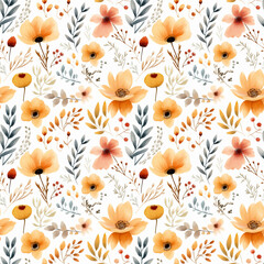 Autumn Watercolor Flower Seamless Pattern