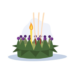 Thai Krathong Festival Illustration. Beautiful Candlelit Krathong.