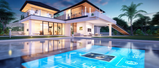 Fototapeta na wymiar Modern smart home management system using augmented reality , Smart building. generative ai