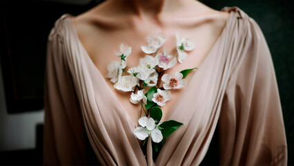 Beautiful bride dress, modern, flower, natural, garden, summer time and girl.