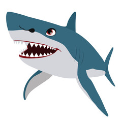 Smiling toothy white shark cartoon mascot character isolated on white background
