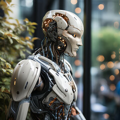 Robot standing in front of the window