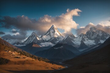 Fototapeta premium Mountain landscape at sunrise.