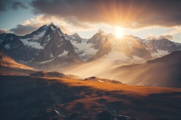 Mountain landscape at sunrise.