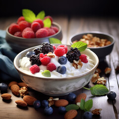 cottage cheese bowl with berries and jem