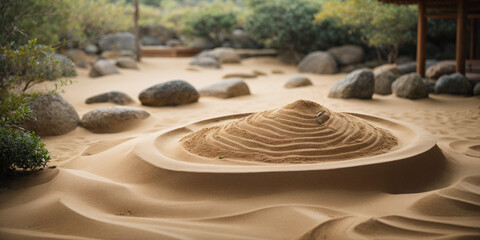 Fototapeta na wymiar Zen garden with raked sand