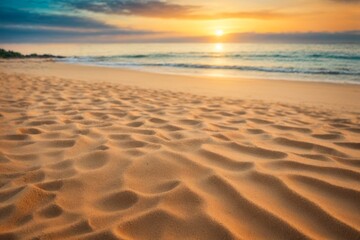 Beautiful seascape with sandy beach and blue sky at sunset