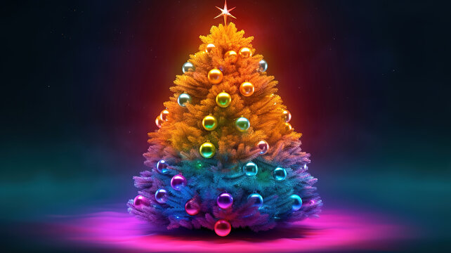 Free colorful light garland christmas tree background. Generative Ai