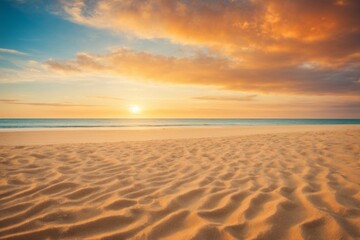Beautiful seascape with sandy beach and blue sky at sunset
