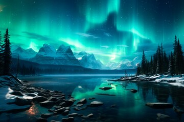 an image of the frozen lake with the northern lights 