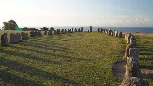 Ales Stenar Historical Site Near Kaseberga Village on the Grass fields of Southern Sweden Skane County.