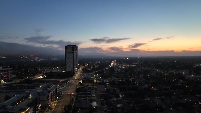 Burbank, California aerial drone video dusk 