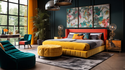 Modern luxury bedroom stylishly dressed , AI Generative.