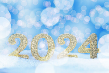 Happy 2024 greeting banner. New Year card. Christmas banner. 3d render.