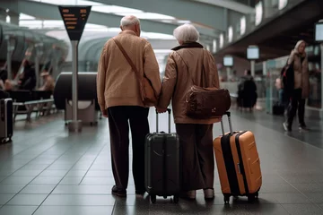 Foto op Plexiglas older couple with suitcase at airport, from behind © epiximages