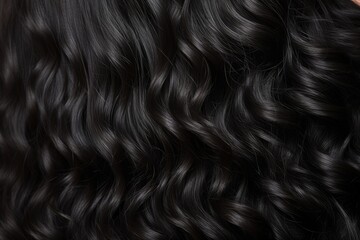 Texture of black chic curly hair, close-up. - obrazy, fototapety, plakaty