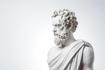 Naklejka premium Greek sculpture of Demosthenes on a light background. Concept of public speaking.
