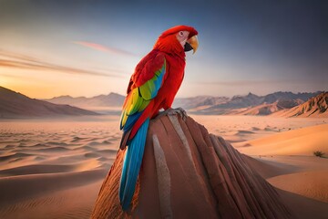 red parrot in the desert