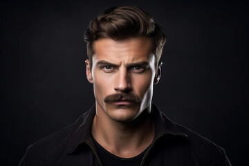 Fototapeta premium Portrait of a young handsome man with a beautiful moustache for Movember , prostate cancer awareness month