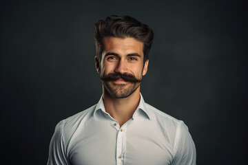 Fototapeta premium Portrait of a young handsome man with a beautiful moustache for Movember , prostate cancer awareness month