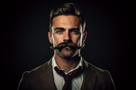 Portrait of a young handsome man with a beautiful moustache for Movember , prostate cancer awareness month