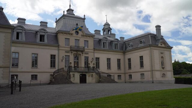 Kronovall Castle and Beautiful Royal Garden with Pond in Osterlen Skane in South Sweden.
