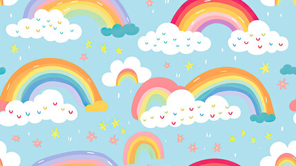 Seamless pattern with clouds and rainbow