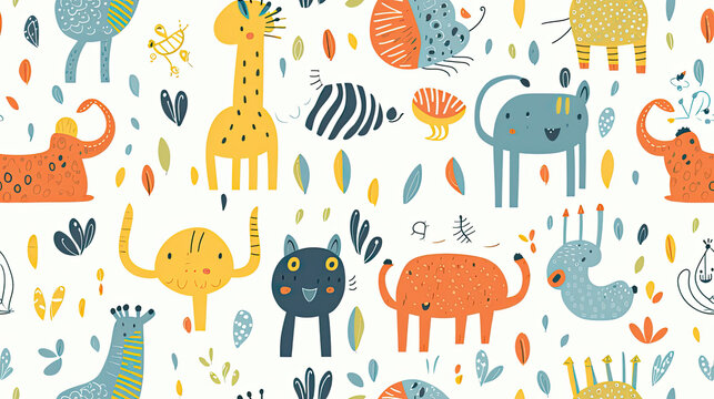 Seamless pattern with funny animals
