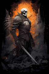 Dark undead knight with burning sword