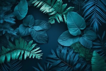 Fototapeta na wymiar A vibrant green foliage against a calming blue backdrop