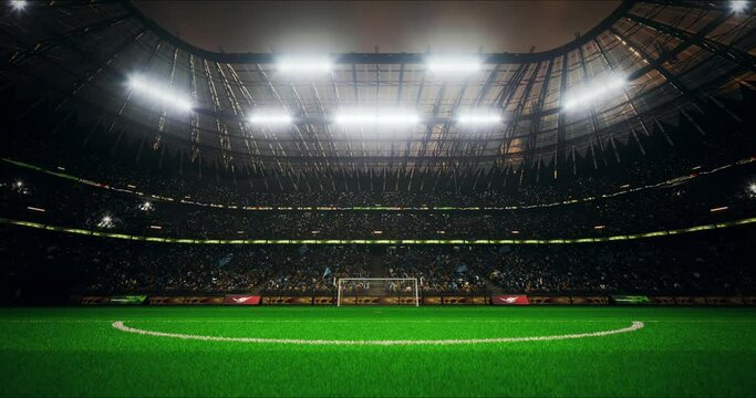 Stadium Arena. evening Light, animated crowd fans, Static camera, Sun , Flags and celebration	
