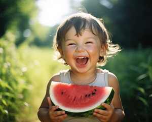 Happy Child Holding a Watermelon