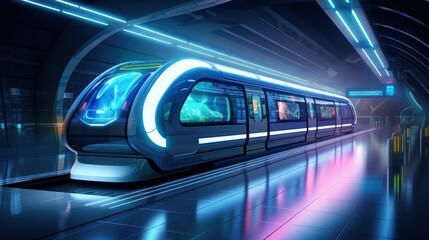 futuristic station metro and train