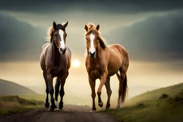 Obraz premium horse in sunset