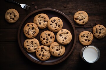 Delectable Plate of Chocolate Chip Cookies in Top-Down Perspective