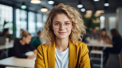 Fototapeta premium beautiful happy woman in yellow jacket