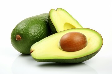 Avocado slices half fruit on white background. Generate Ai