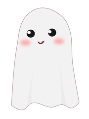 cute cartoon ghost face isolated on transparent background.