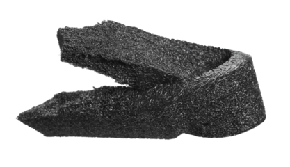 Black twisted foamy styrofoam for packaging wrapping material isolated on white, clipping path